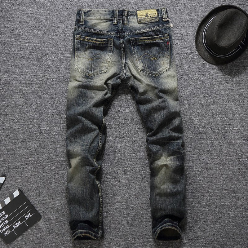Men's Vintage Retro Style Slim Fit Ripped Jeans