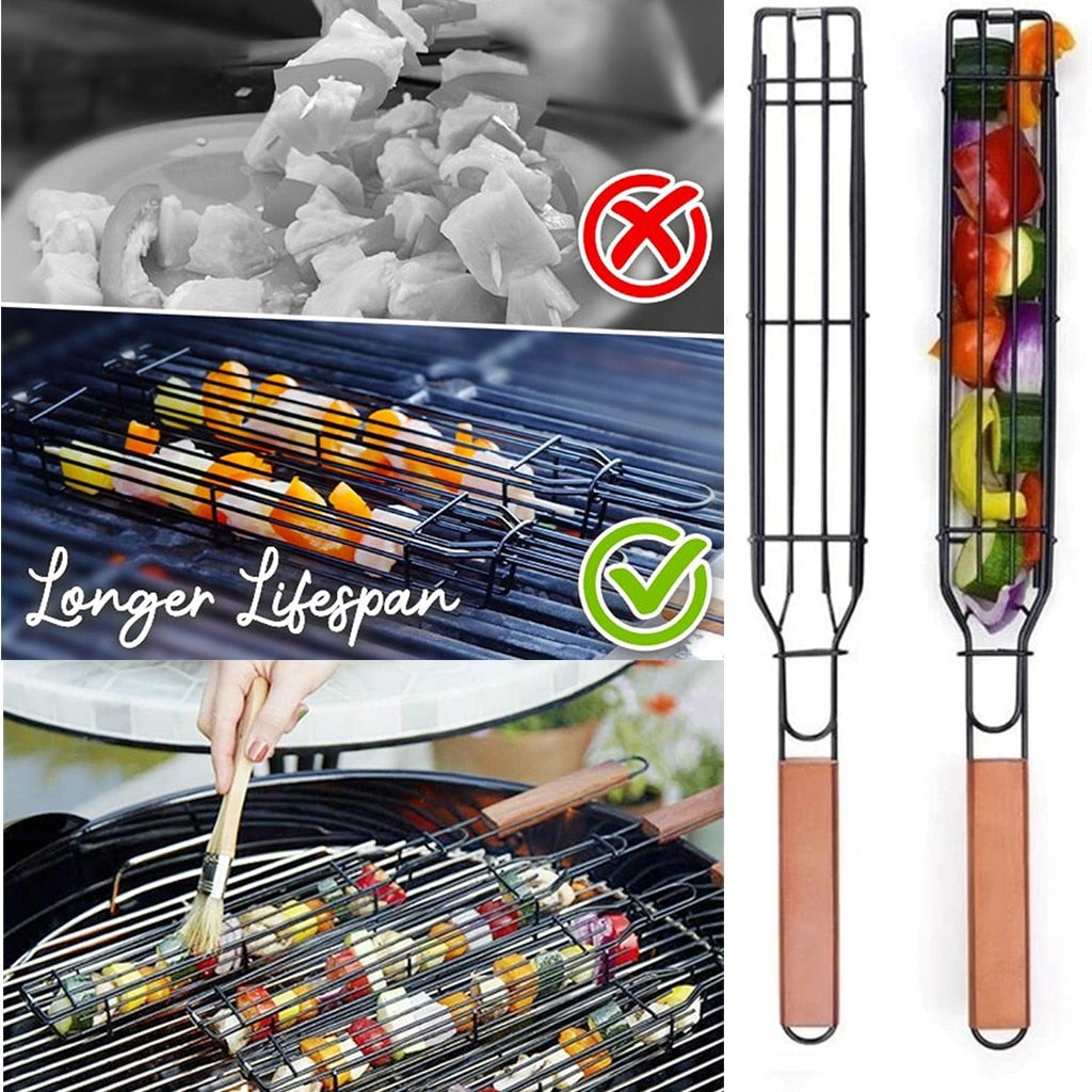 BBQ Grilling Basket Stainless Steel, Nonstick Kebob Making Set, Kitchen Grilling Accessories