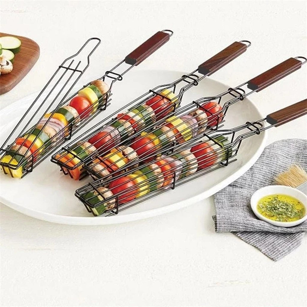 BBQ Grilling Basket Stainless Steel, Nonstick Kebob Making Set, Kitchen Grilling Accessories
