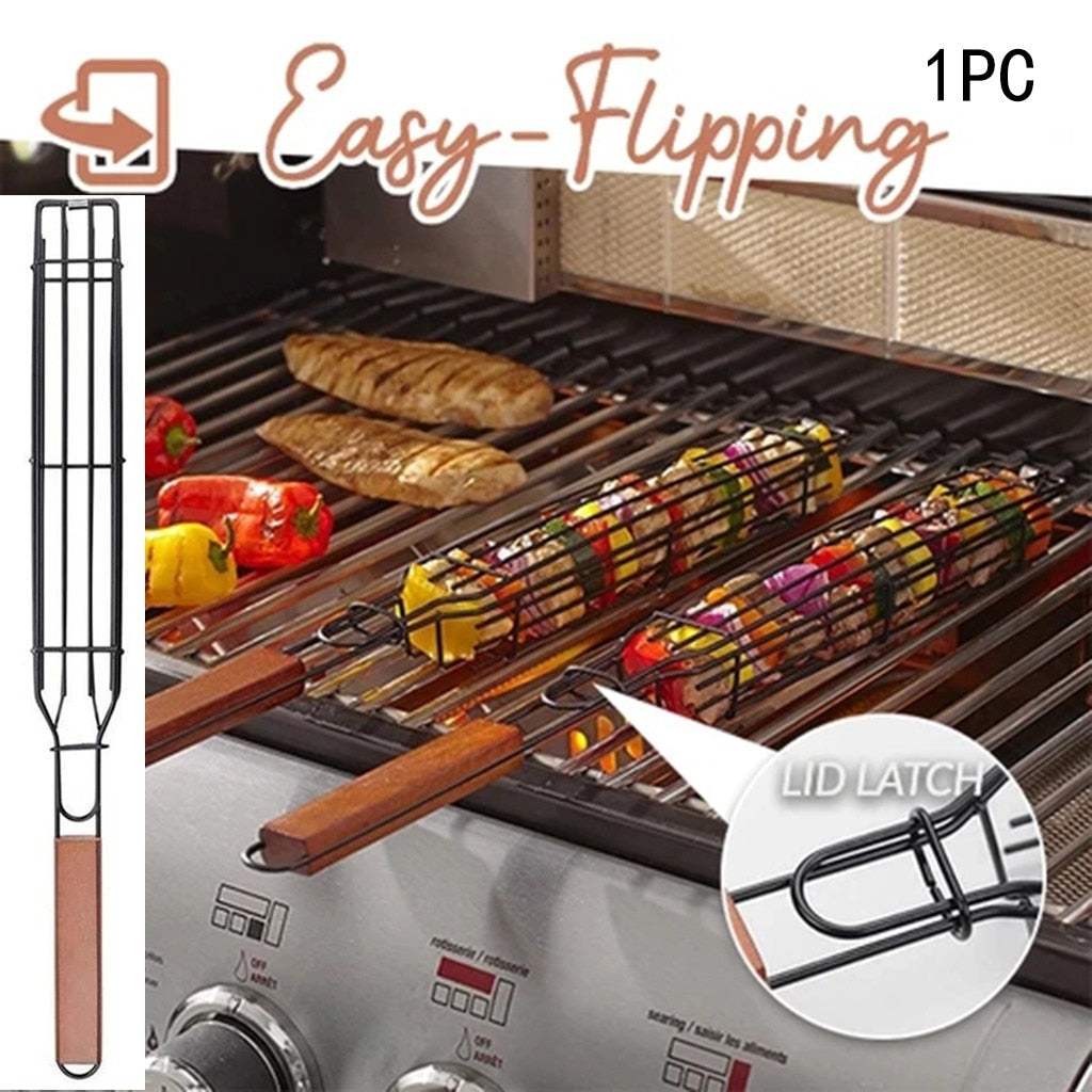BBQ Grilling Basket Stainless Steel, Nonstick Kebob Making Set, Kitchen Grilling Accessories