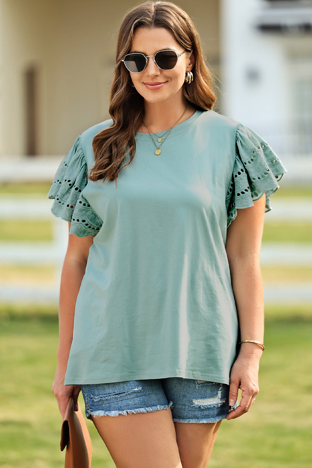 Butterfly Sleeve Round Neck Top, Ladies Summer Top, Plus Sizes