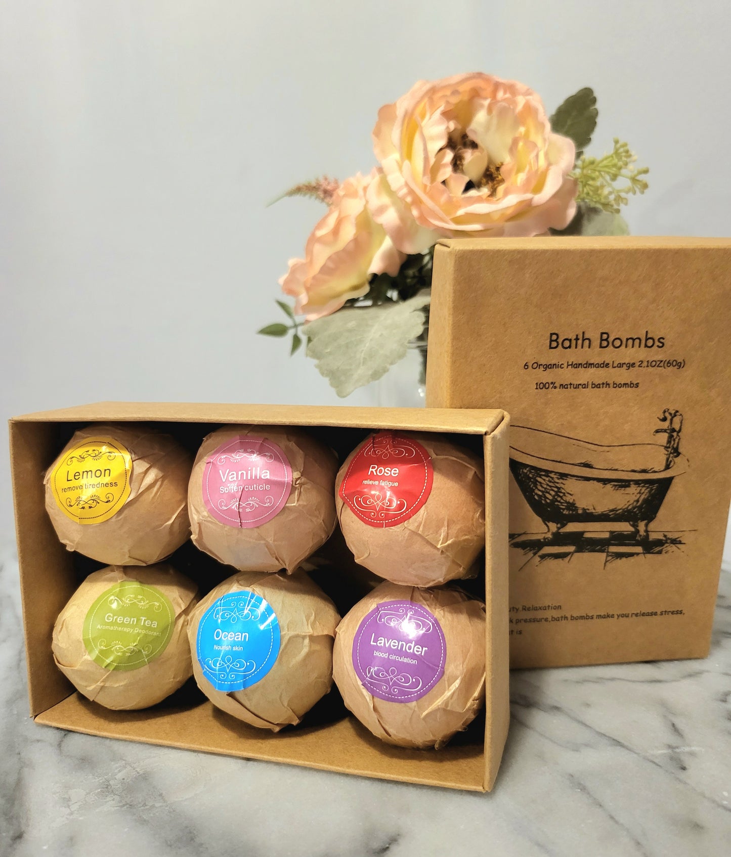 Organic Bath Bombs, 6 Piece Handmade