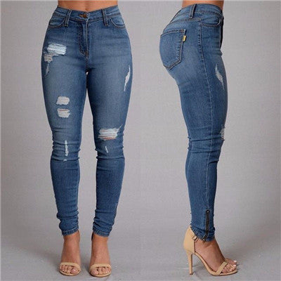 Button Up Ladies Ripped Zipper Boyfriend Jean