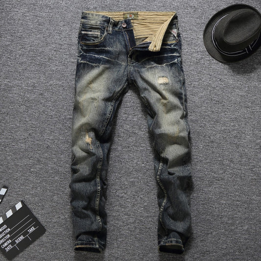 Men's Vintage Retro Style Slim Fit Ripped Jeans