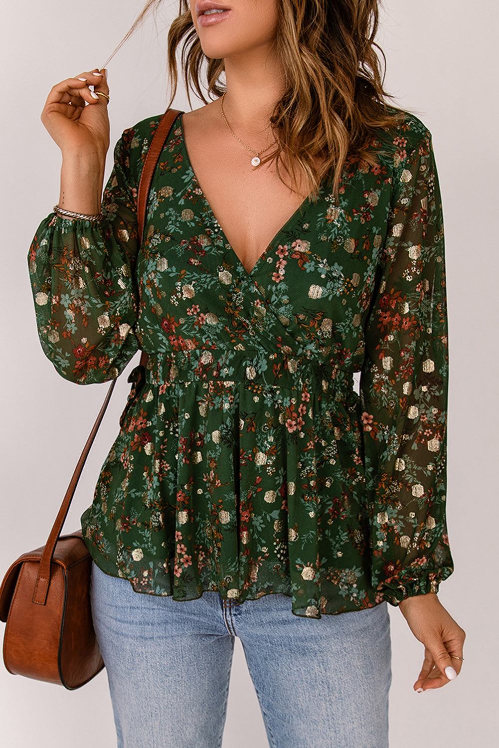 Floral Peplum Blouse, Ladies Apparel