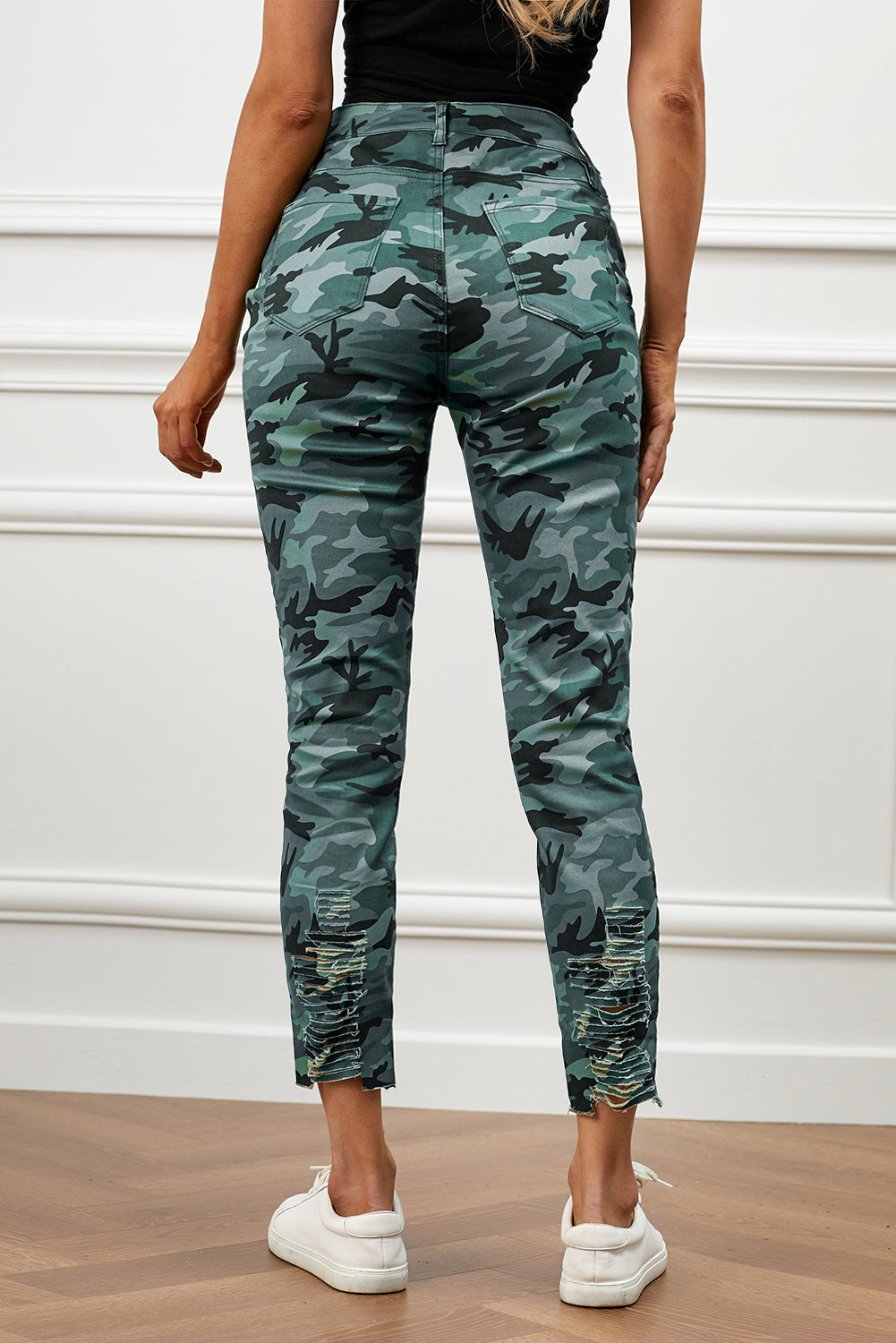 Distressed Camouflage Jeans, Form Fitting Ladies Jeans