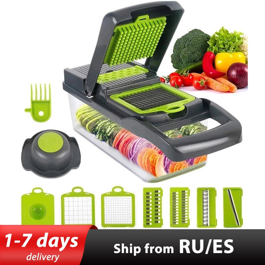 Multifunctional Vegetable Cutter Fruit Slicer, Grater, Shredders, Drain Basket, 8 In 1 Gadgets Kitchen Accessories