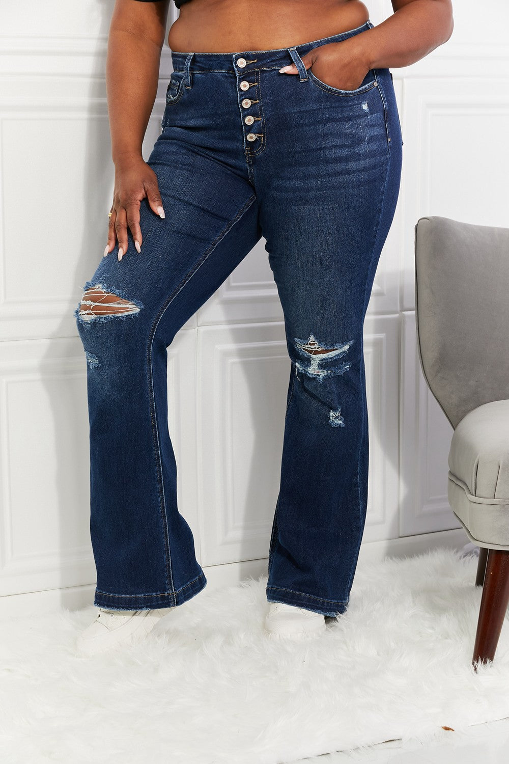 Full Size Reese Midrise Button Fly Flare, Ladies Jeans