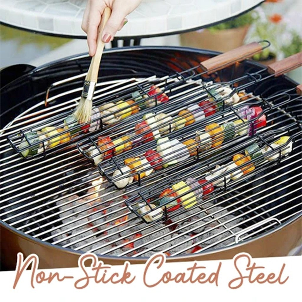 BBQ Grilling Basket Stainless Steel, Nonstick Kebob Making Set, Kitchen Grilling Accessories