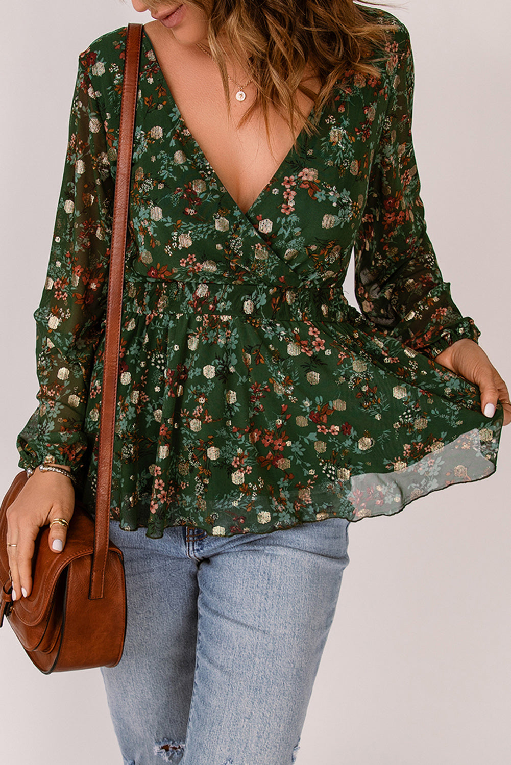 Floral Peplum Blouse, Ladies Apparel