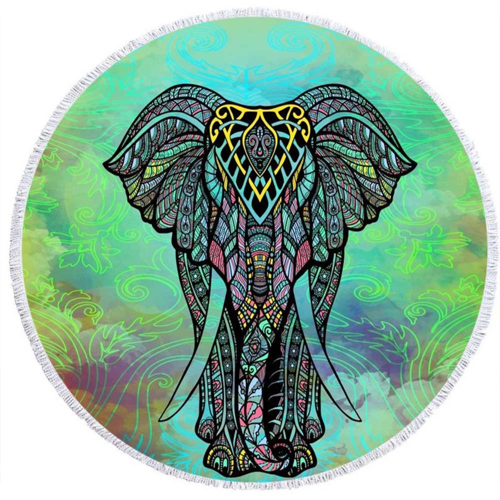 Round Beach Towel, Elephant Design