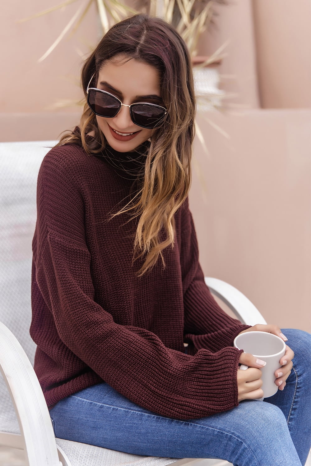 Round Neck Cutout Dropped Shoulder Sweater